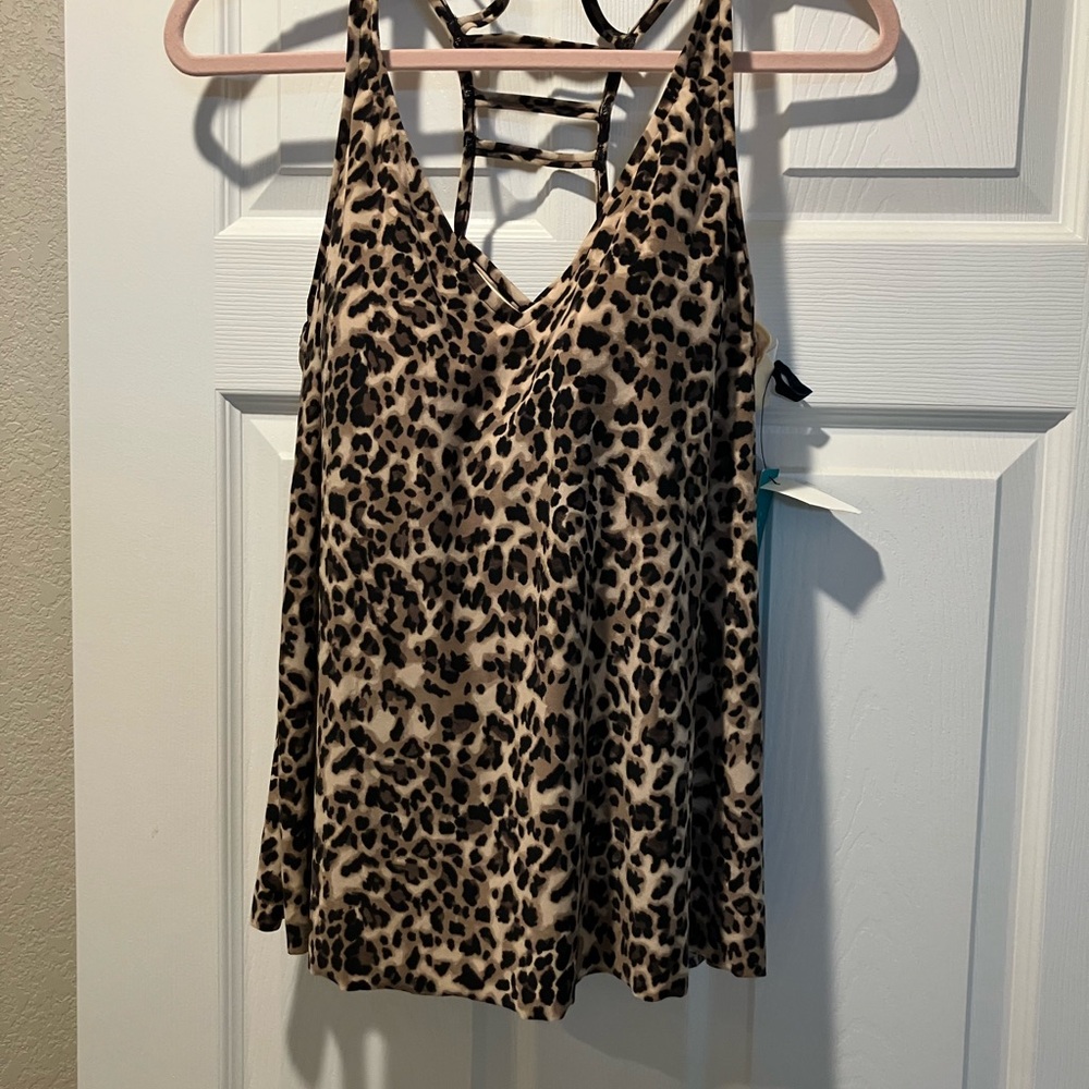 NWT Aqua Green Leopard Print Size L Tankini Top